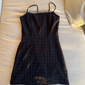 Aritzia Navy Plaid Mini Dress